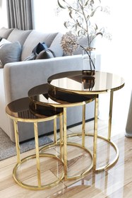 Resim FAYMEND 3lü Lüx C Zigon Sehpa Gold Aynalı 