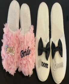 Resim lilyum butik Gelin Damat Terlik Set 