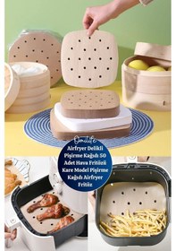 Resim Airfryer Delikli Pişirme Kağıdı 50 Adet Hava Fritözü Kare Model Pişirme Kağıdı Airfryer Fritöz 