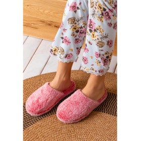 Resim Kadın Ev Terliği Kırmızı Kışlık Ev Ayakkabısı Efektli Yumuşak Sessiz Taban Terlik Yılbaşı Terliği 