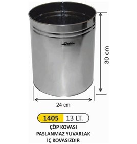 Resim Ofis Tipi Çöp Kovası Paslanmaz Yuvarlak 13 Litre Çelik 
