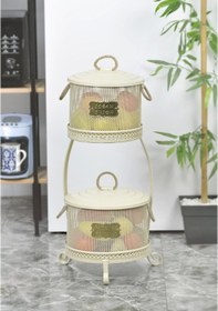 Resim Metal Standlı 2 Katlı Delikli Patates Soğan Saklama Kovası Krem 