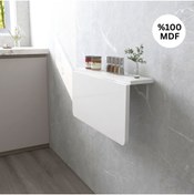 Resim Kydonia Home 45x72 Cm Oval Köşeli Parlak Beyaz Mdf Lam Duvara Monte Kırma Katlanır Çalışma Masası 