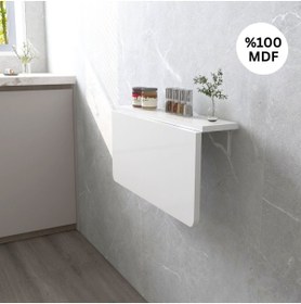 Resim Kydonia Home 45x72 Cm Oval Köşeli Parlak Beyaz Mdf Lam Duvara Monte Kırma Katlanır Çalışma Masası 