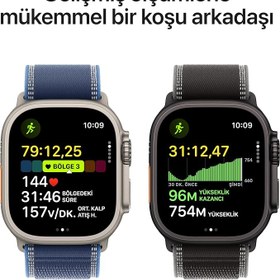 Resim Apple Watch Ultra 3 GPS + Cellular 49 mm Koşu ve Çoklu Spor İçin Sağlam Titanyum Siyah Kasaya Sahip Üst Düzey Akıllı Saat ve Siyah/Kömür Trail Loop - S/M 