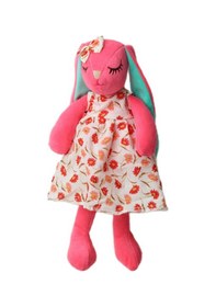Resim İthal Kumaş Uzun Kulaklı Renkli Kıyafetli Sevimli Tavşan Peluş Oyuncak Uyku & Oyun Arkadaşı 30 Cm. Koyu Pembe 