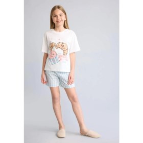 Resim DeFacto Regular Fit 2'li Beyaz Pijama Takımı Kız Çocuk H5585A826SM 