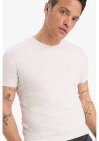 Resim DeFacto Slim Fit Dar Kesim Bisiklet Yaka Esnek Kumaş Kısa Kollu Tişört E2635AX25SMGR293 