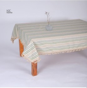 Resim Dnc Home Tekstil Buldan Dokuması Keten Renkli Çizgili Ponponlu Masa Örtüsü Krem 