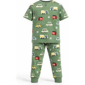 Resim CQCQ Erkek Çocuk Arabalı Yeşil Pijama Takımı %100 Pamuklu 