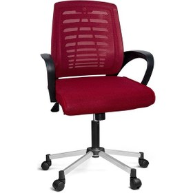 Resim Türksit Karizma File Çalişma Koltuğu Metalik Gri Boyalı Ayak Kırmızı 