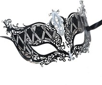 Resim Nessiworld Kristal Gümüş Taşlı Siyah Renk Metal Lüks Maske Balo Parti 