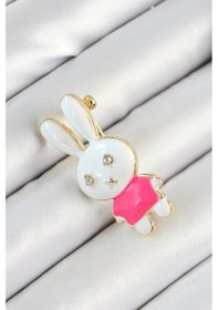 Resim Zirkon Taş Detaylı Beyaz Ve Pembe 3d Tşan Figürlü Kadın Broş Tj-br436 Çok Renkli 