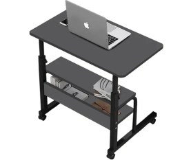 Resim servetavcı Yükseklik Ayarlı ve Çift Raflı Laptop Sehpası ve Çalışma Masası - Antrasit (Tekerli) 70 x 40 cm 