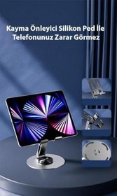 Resim Coofbe Alüminyum Yükseklik Ayarlı 360° Dönebilen Tablet Laptop Standı Masaüstü Telefon Tutucu Kaymaz Ped Mor 