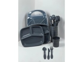Resim Piknik Seti 32 Parça 6 Kişilik Bardak Çatal Kaşık Bölmeli Tabak 