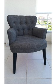 Resim Azra Aksesuar Berjer - Tekli Koltuk - Keten Kumaş - Ahşap Ayak - Gri 