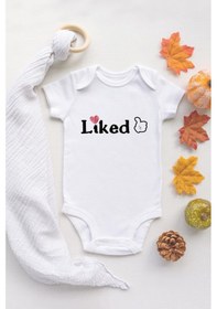 Resim Tuğba Baby Liked Yazılı Bebek Body %100 Pamuklu Organik Baskılı Beyaz Çıtçıtlı Badi Zıbın Beyaz 