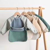 Resim Çocuklar İçin Ters Çevirmeye Karşı Uzun Kollu Yumuşak Bebek Besleme Önlüğü, Yürümeyi Öğrenen Çocuklar için Boyama Elbisesi 