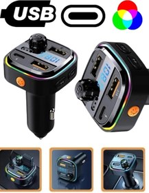 Resim MATECHNO RGB Aydınlatma Bluetooth Araç Kit Fm Transmitter USB Type-C MP3 SD Kart Flash Hızlı Şarj Çakmaklık 