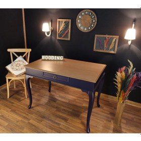 Resim Wooding-Mobilya Wooding 100 Cm Çekmeceli Masif Lacivert Naturel Çalışma Masası 