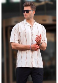 Resim Madmext Bej Desenli Kısa Kollu Erkek Gömlek 6740 Bej 