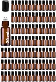 Resim Afracam 20 ml Çelik Roll On Şişesi 20 cc Sızdırmaz Siyah Kapaklı Cam Şişe 100 Adet (Amber, 20) 