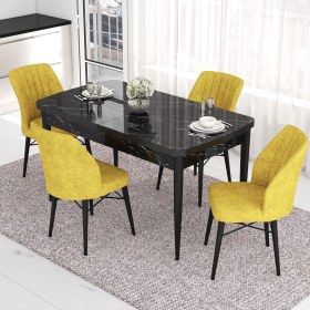 Resim Canisa Concept Eva Serisi Mutfak Masa Takımı, Açılabilir 80X132 Mdf Siyah Mermer Desen Masa ve 4 Sandalye 