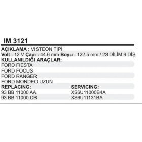 Resim Parçafix Kollektor 12V Fiesta Focus Ranger Mondeo 122M 9 Di 