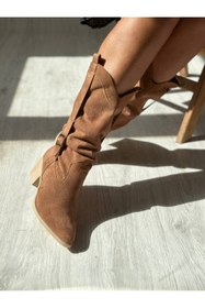 Resim SHOEBOURNE Taba Süet Western Tarzı Kemer Detaylı Çizme 