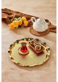 Resim Cooker Yuvarlak Gold Metal Tepsi 35 Cm 