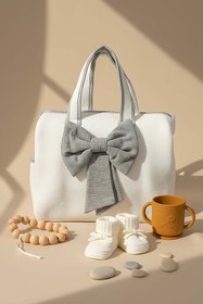 Resim Bow Gri Kurdele Anne Bebek Bakım Çantası 