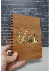 Resim Istanbul Desenli Ahşap Defter - Notebook - Okul Defteri - Çizgisiz Defter Ahşap Rengi Ceviz 