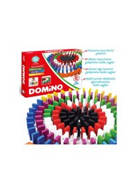 Resim Ahşap Domino Taşları 100 Parça Renkli Eğitici Domino Oyunu 