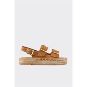 Resim Elle Taba Deri Kadın Espadril 