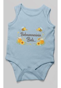 Resim Morivokids Babannesinin Balı Sıfır Kollu Bebek Zıbını %100 Pamuk Bebe Mavisi 