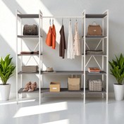 Resim Mobitopya Nilamu Antrasit Elbise Dolabı | Metal Gövdeli Açık Askılık & Organizer Dolap 175*170*34 Cm 