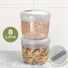 Resim 2'li 8 Litre Büyük Boy Plastik Saklama Kabı – Açık Gri Kapaklı 
