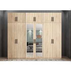 Resim Pamela 12 Kapaklı Gardırop Dolap Meşe 240 Cm - Montaj Dahil 