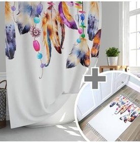 Resim Feathers Banyo Paspas Ve Tek Kanat Duş Perdesi 1x180x200 Set 