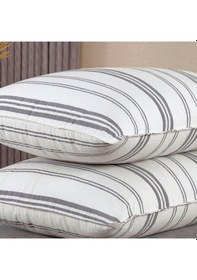 Resim Pamuklu İpliği Boyalı Yıkamalı Kapaklı Yastık Kılıfı 2 Li Set 50x70 Cm Çift İğne Detaylı Beyaz - Gri 