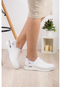 Resim Beyaz Aynalı Streç Ortopedik Spor Ayakkabı Beyaz 