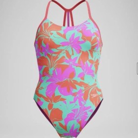 Resim Speedo Training Printed Lane Line Back Kız Çocuk Mayo Pembe 
