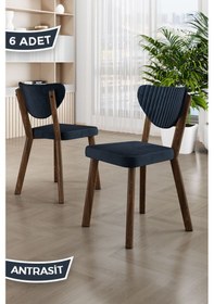 Resim Canisa Arfe Serisi 6 Adet Antrasit Mutfak Sandalyesi Ahşap Kaplama 1. Sınıf Babyface Kumaş Sandalye Antrasit Ayaklar Ahşap Kaplama 