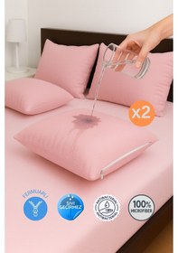 Resim Formeya 2'li Pembe Fermuarlı Sıvı Geçirmez Yastık Koruyucu Alez 