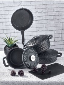 Resim Taç Carabella Döküm 7 Prç Tencere Seti Siyah Taç-3730 