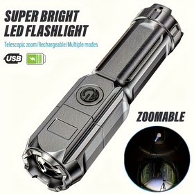 Resim 1parça LiHangStar Şarj Edilebilir LED El Feneri - Taşınabilir, Ayarlanabilir Yakınlaştırma, 3 Aydınlatma Modu, USB Güçlü, Kamp, Yürüyüş ve Acil Durumlar için İdeal, Yürüyüş Gereksinimleri, Şık El Feneri Tasarımı, Dayanıklı Yapı 