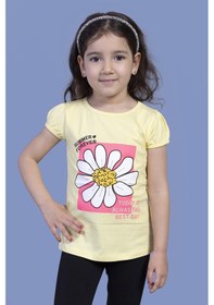 Resim Toontoy Kids Toontoy Kız Çocuk Papatya Baskılı Taş İşlemeli Tişört Sarı 
