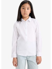 Resim Defacto Kız Çocuk Okula Dönüş Slim Fit Dar Kesim Bengalin Uzun Kollu Gömlek K9023a625auwt34 Beyaz 
