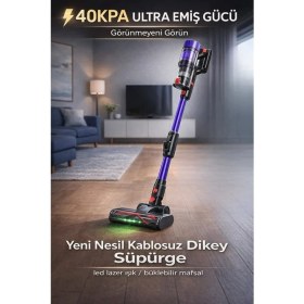 Resim Smayling Kablosuz Dikey Süpürge 29.6V 2200MAH | LED Başlıklı | 3 Modlu Güçlü Emiş | Hepa Filtre | Şarjlı Süpürge 